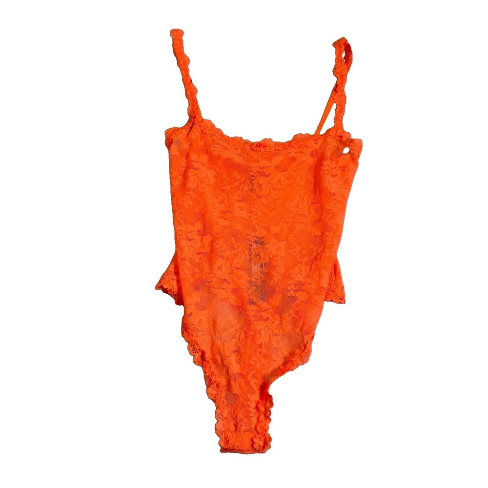 SKIMS Thong Bodysuit Womens XS Neon Orange NWT Stretch Lace Limited Edition